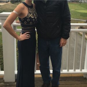 Navy Jeweled Formal Dress